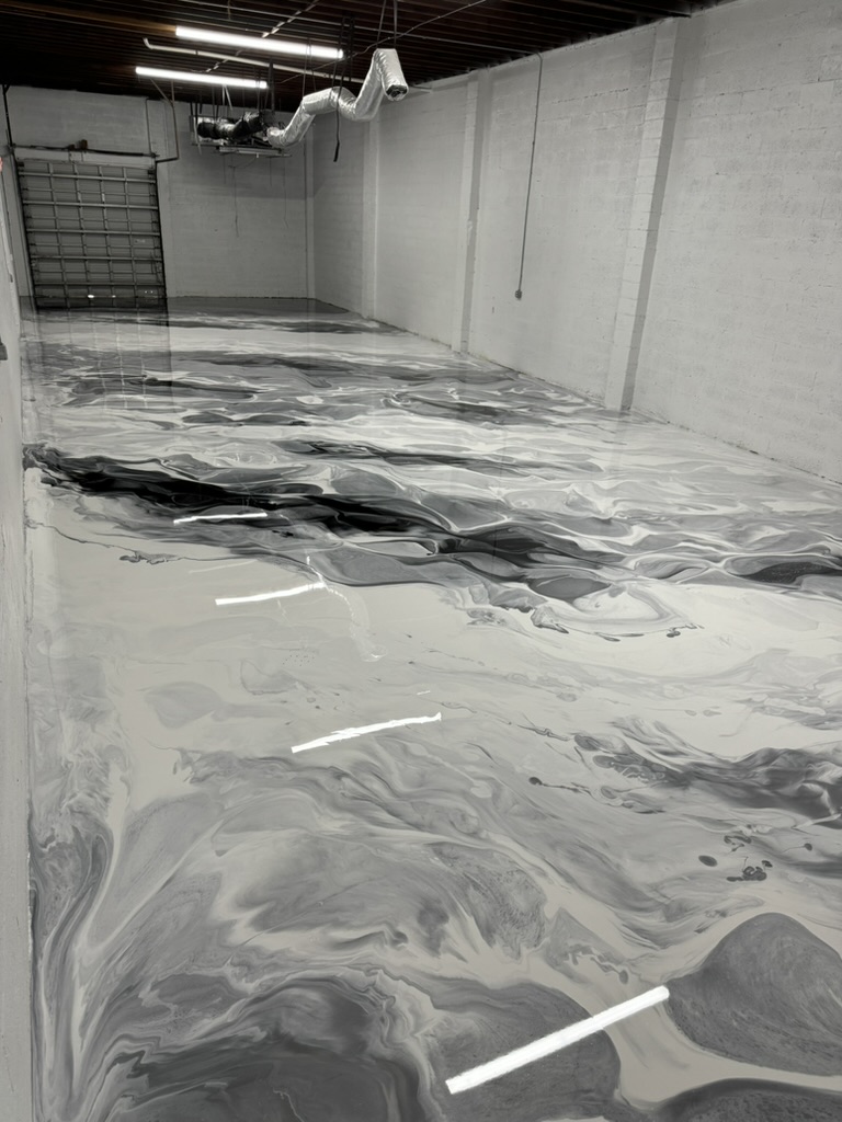 Professional grey epoxy flooring installation